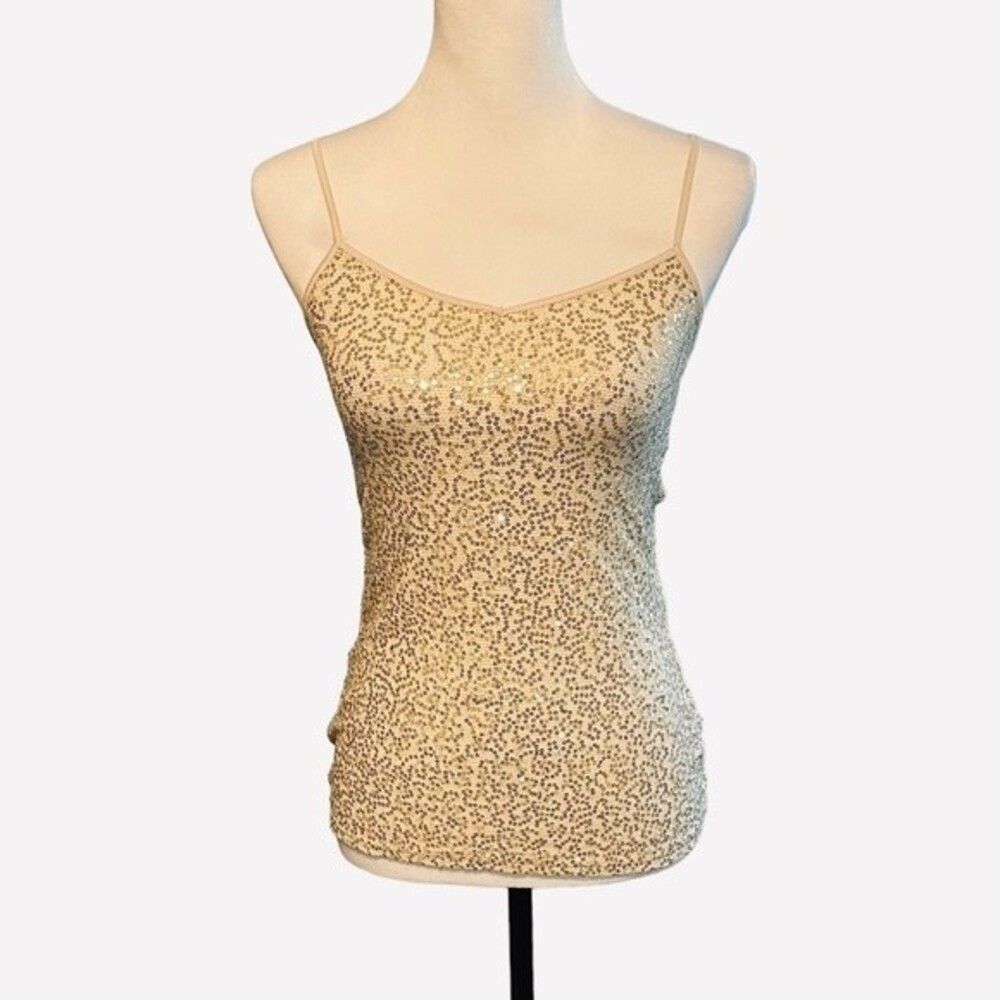 Express Sequined Festive Gold Champagne Tank Top  Sz Xs